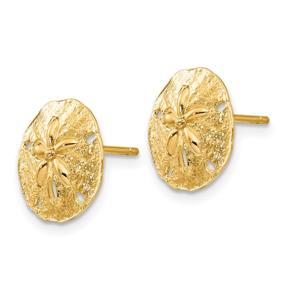 14k Yellow Gold Sand Dollar Stud Earrings Gift for Women