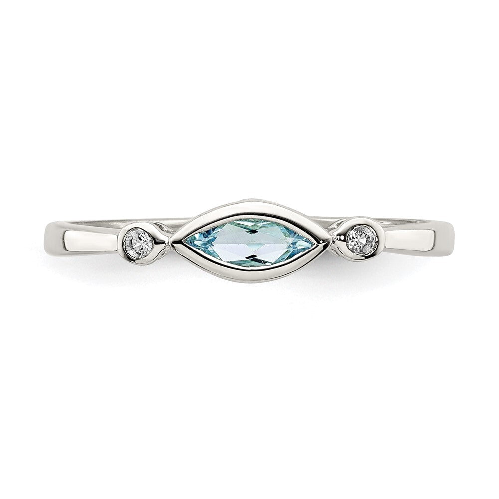 Sterling Silver Rhodium-plated Polished Aquamarine/White Topaz Ring Size 8
