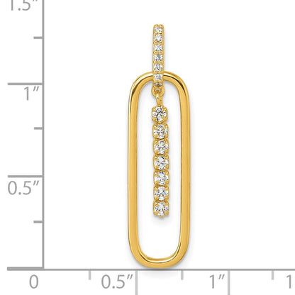 Sterling Silver Gold-tone with White Cubic Zirconia Oblong Dangle Pendant