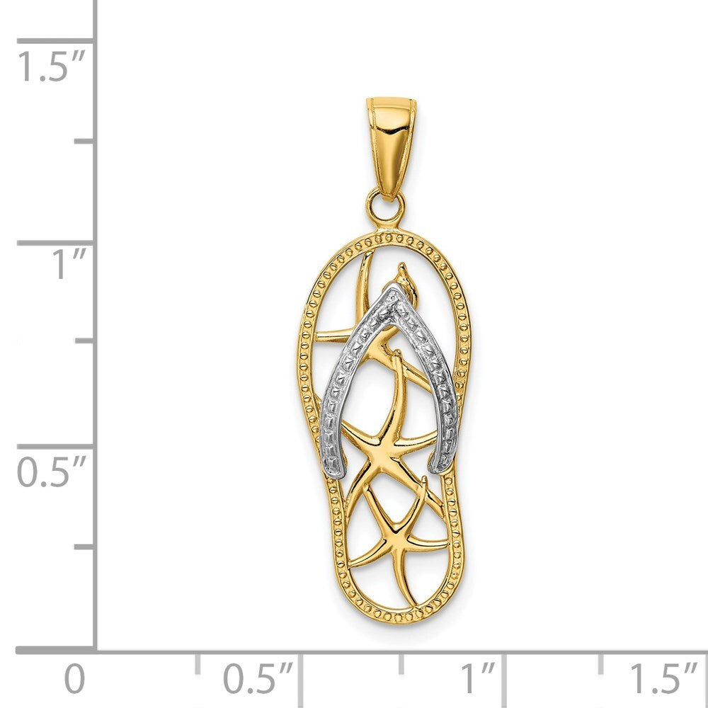 14k Two-tone Gold Starfish Flip-Flop Pendant for Women