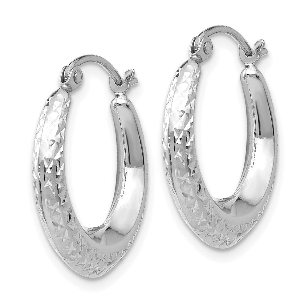 14K White Gold Textured Hollow Hoop Earrings Gift for Women