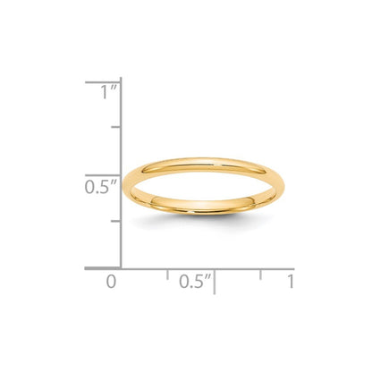 14K Yellow Gold Yellow Gold 2mm Lightweight Comfort Fit Wedding Band Size 7