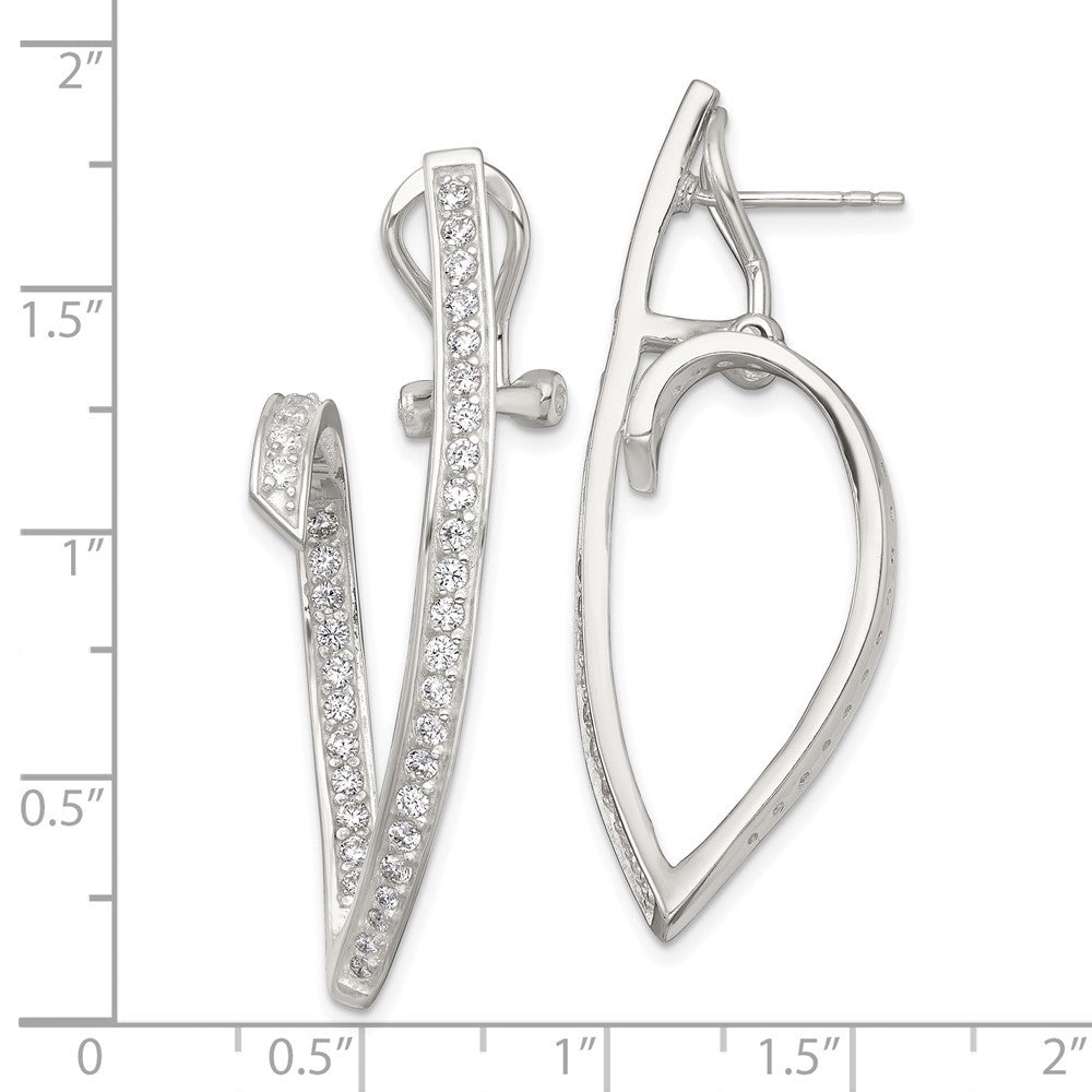 Sterling Silver Polished CZ Fancy Swirl In and Out Omega Back Earrings