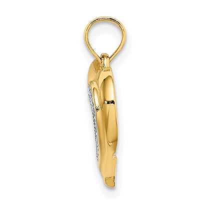 14k Yellow Gold and White Rhodium Polished and Textured Heart Charm
