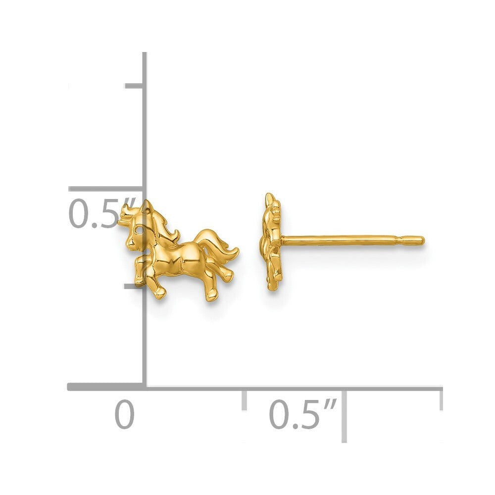 14k Yellow Gold Polished Unicorn Stud Earrings Gift for Women