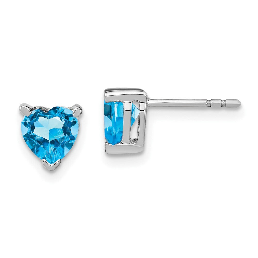 14k White Gold Heart Blue Topaz Stud Earrings Gift for Women