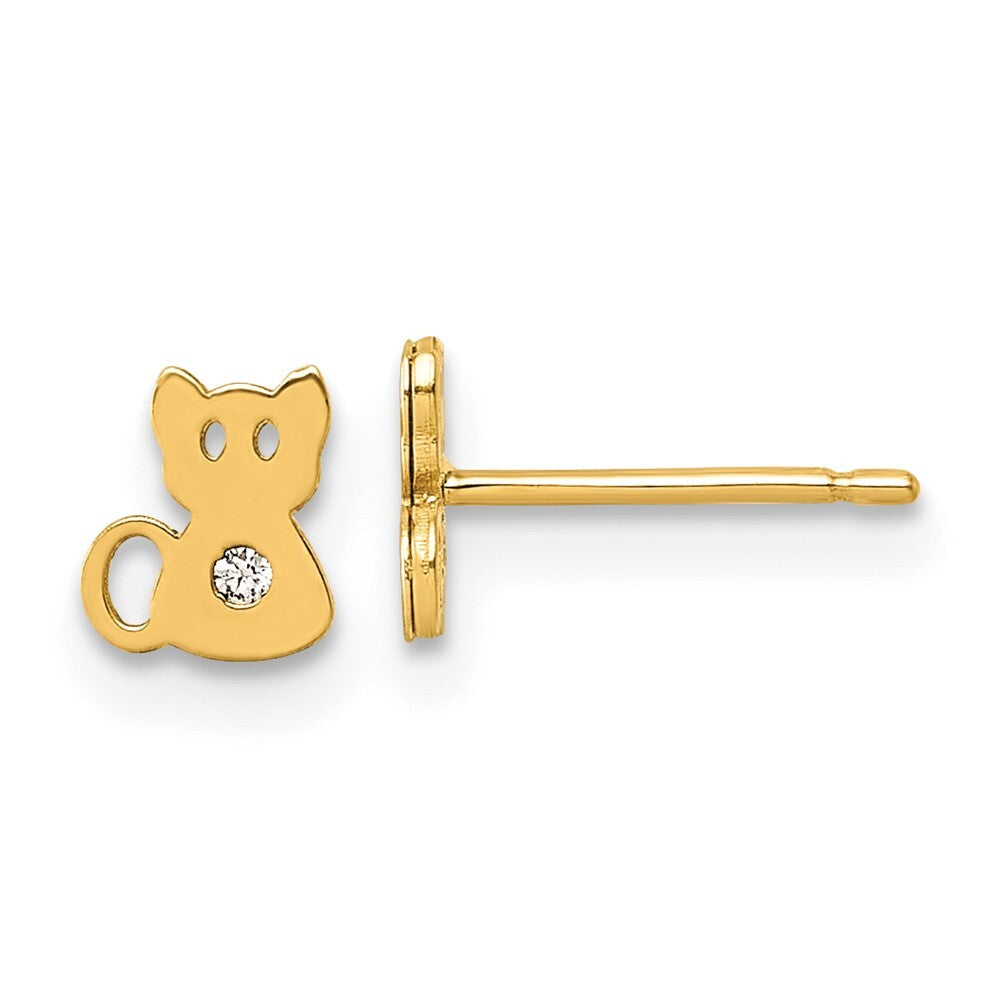 14k Yellow Gold Polished Cubic Zirconia Cat Stud Earrings Gift for Women