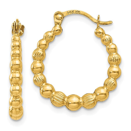 14k Yellow Gold Beaded Hoop Earrings