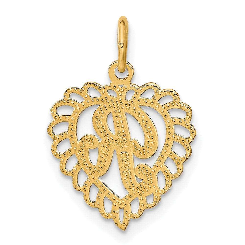 14k Yellow Gold Heart Letter R Charm