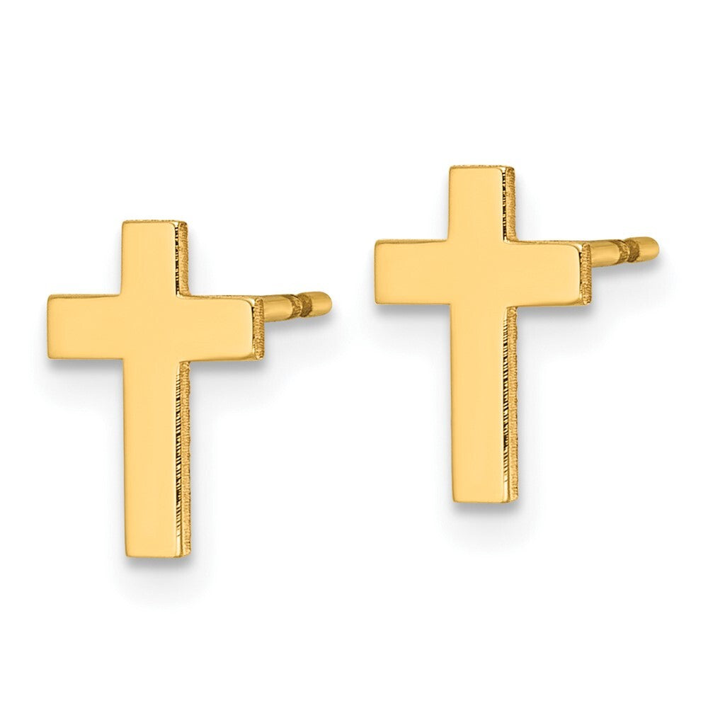 14k Yellow Gold Polished Cross Stud Earrings Gift for Women