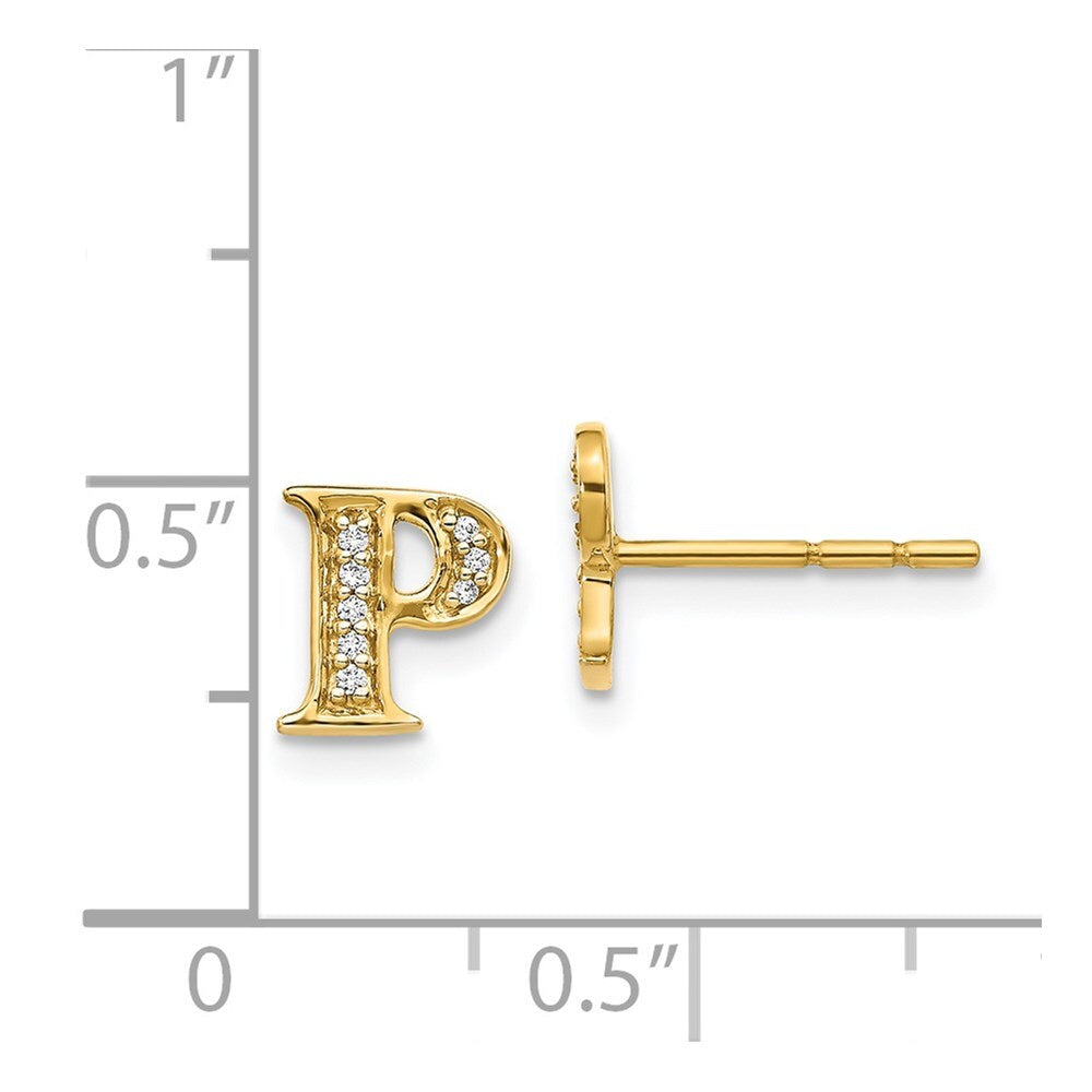 14k Yellow Gold Diamond Initial P Stud Earrings Gift for Women