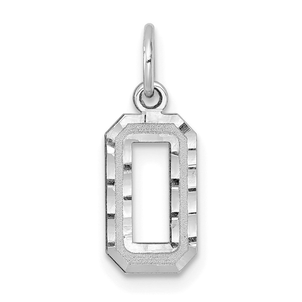 14K White Small Brushed Diamond-cut Number 0 Charm
