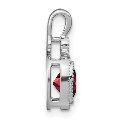 14k White Gold 6mm Cushion Garnet and Diamond Pendant