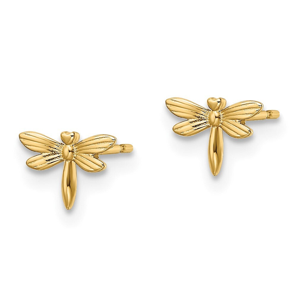14k Yellow Gold Dragonfly Stud Earrings Gift for Women