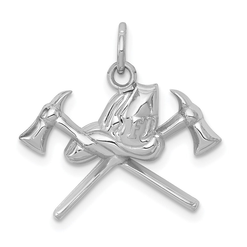 14k White Gold Fire Department Charm Pendant for Women