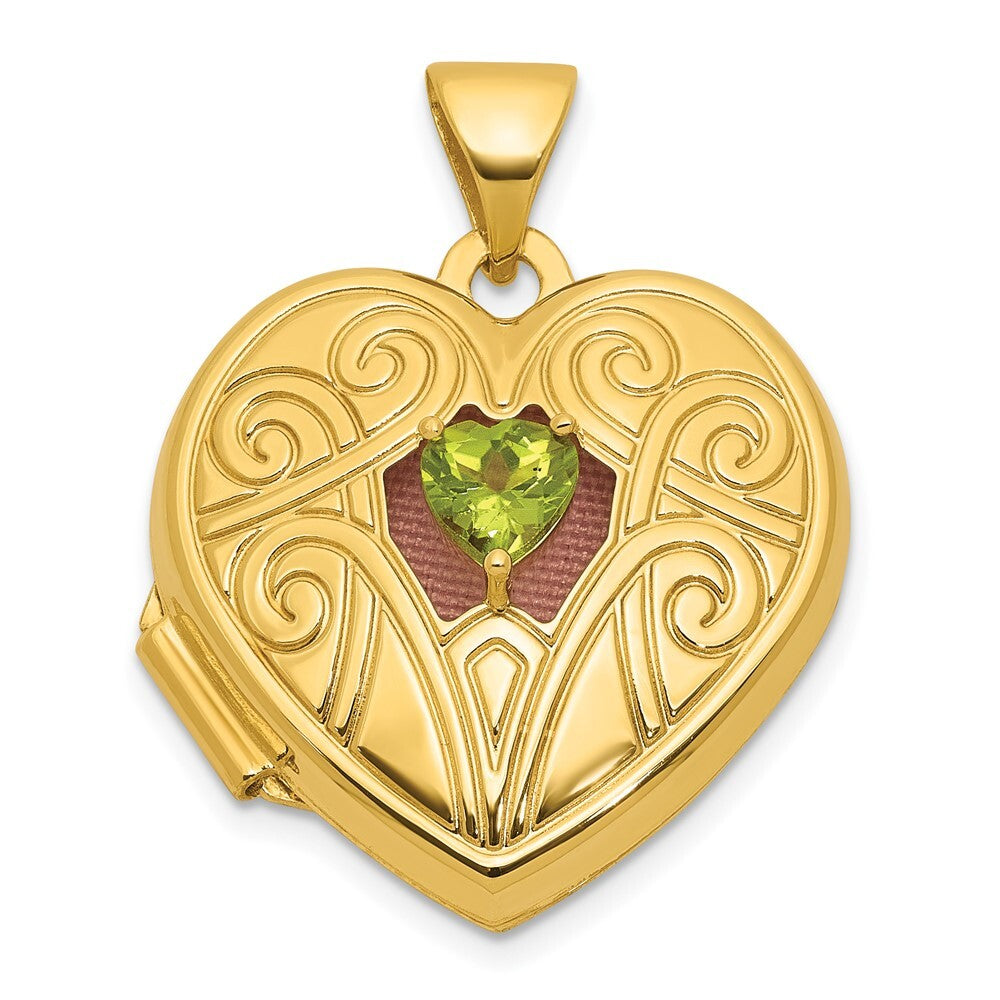 14k Yellow Gold Polished Peridot August Birthstone 18mm Heart Locket Pendant