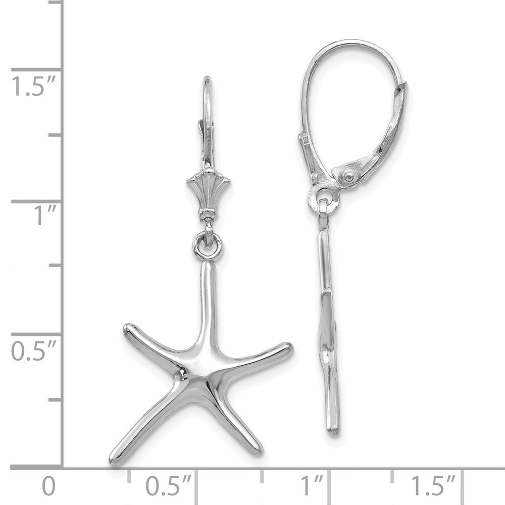14K White Gold Dancing Starfish Drop Dangle Earrings