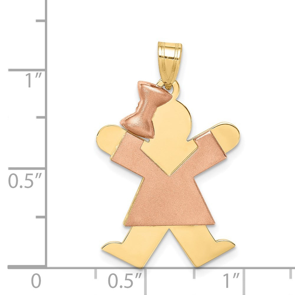 14k Two-Tone Gold Large Girl w Bow on Left Engravable Charm