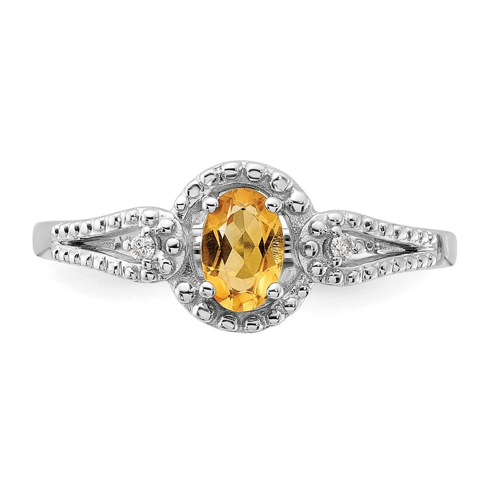 Sterling Silver Rhodium-plated Citrine & Diamond Ring