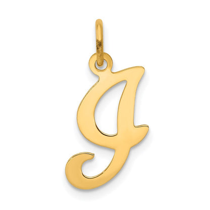 14k Yellow Gold Script Letter I Initial Charm Pendant for Women