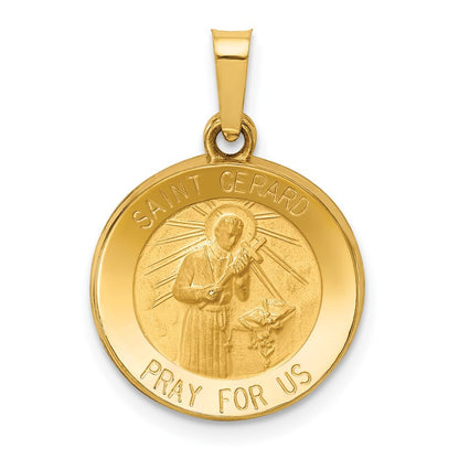 14k Yellow Gold Polished and Satin St Gerard Medal Hollow Pendant for Women