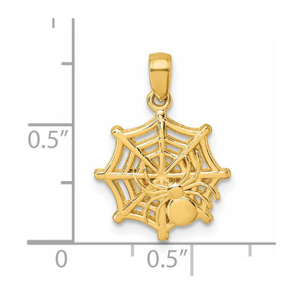 14k Yellow Gold Polished Spider Web Pendant for Women