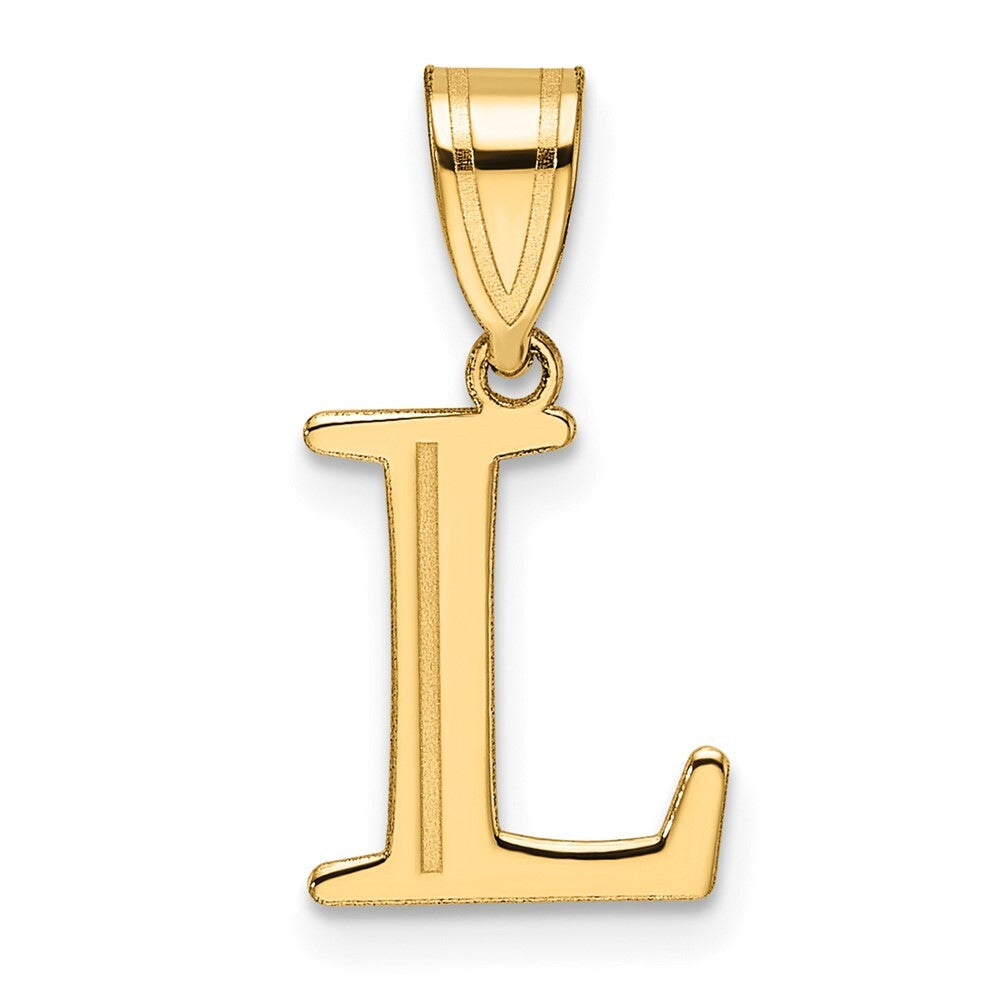 14k Yellow Gold Polished Etched Letter L Initial Pendant for Women