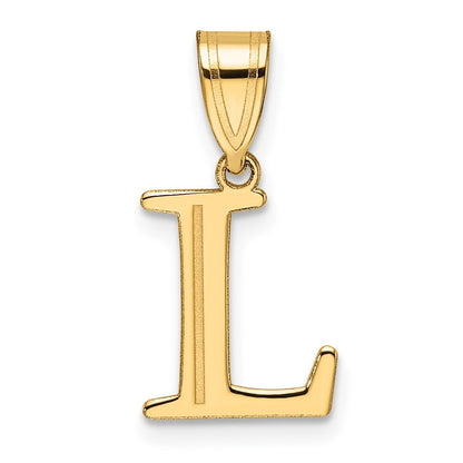 14k Yellow Gold Polished Etched Letter L Initial Pendant for Women