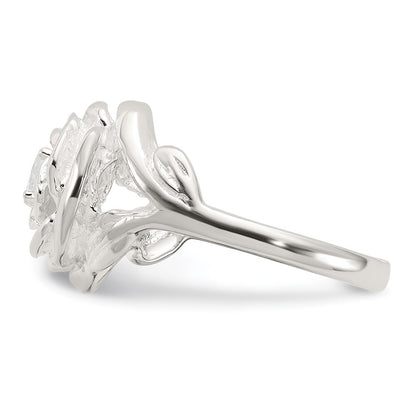 Sterling Silver Polished CZ Flower Rose Ring Size 6