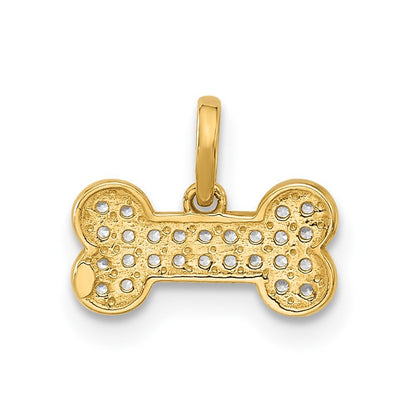 14k Yellow Gold Polished CZ Dog Bone Pendant