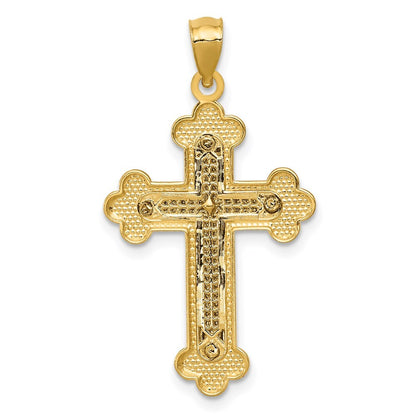 14k Two-tone Gold Budded Cross Pendant for Women