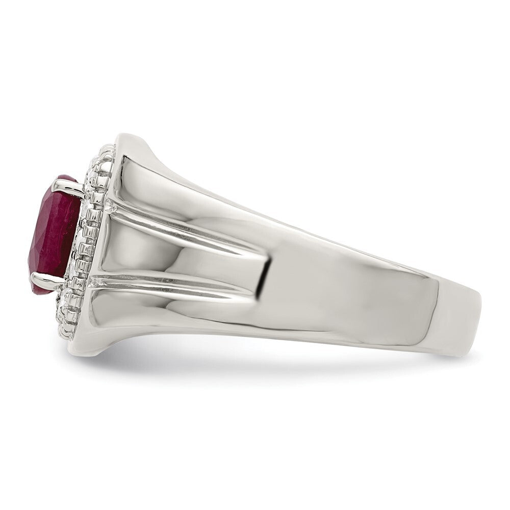 Sterling Silver Rhod-plated Men's African Ruby and White Topaz Ring Size 11