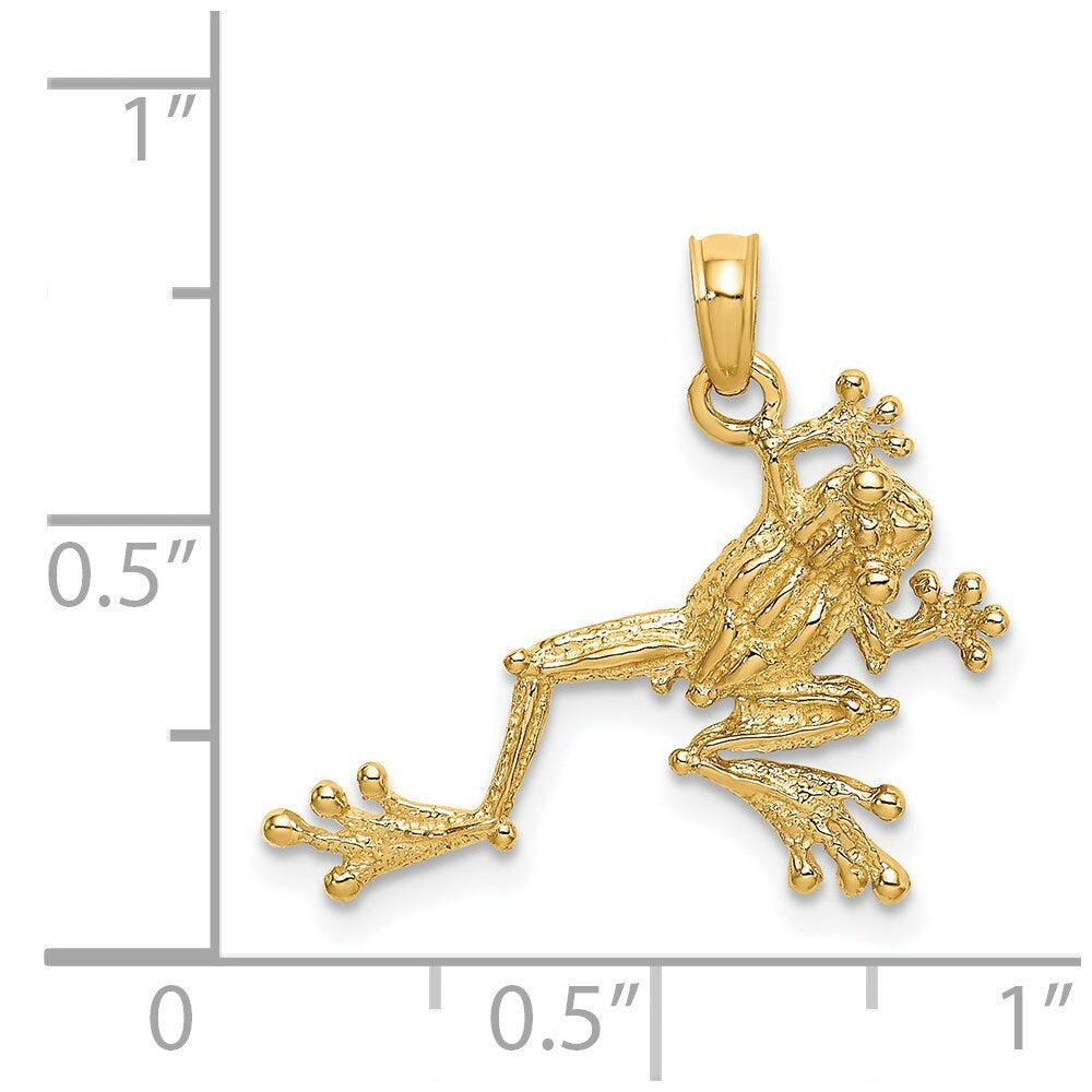 14k Yellow Gold 2-D Textured Frog Charm Pendant for Women