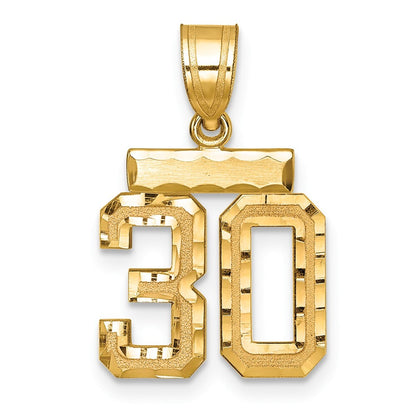 14k Yellow Gold Small Brushed Diamond-cut Number 30 Charm Pendant for Women