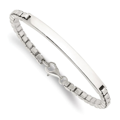 Sterling Silver Polished Box Chain Bracelet ID Bracelet