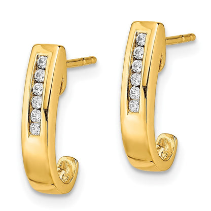 14k Yellow Gold Diamond J-Hoop Earrings