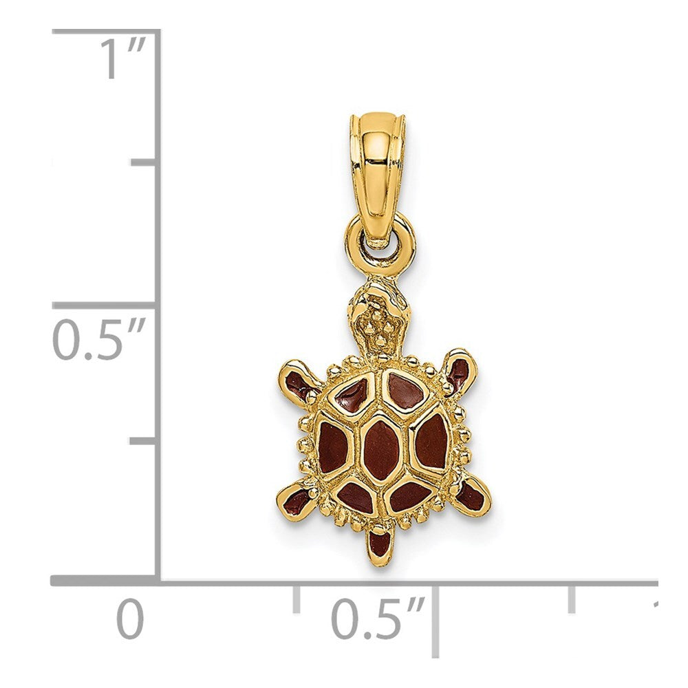 14k Yellow Gold 3D Brown Enamel Tortoise Charm Pendant for Women