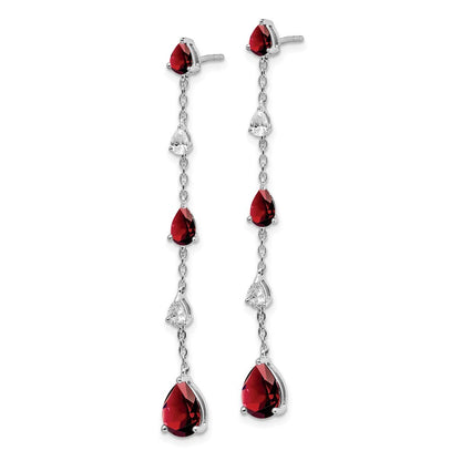 14k White Gold Garnet and White Topaz Dangle Earrings