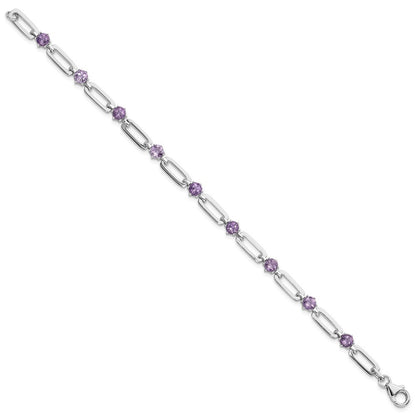Sterling Silver Rhodiumod-plated 5mm 3.42AM Amethyst Paperclip Chain Bracelet