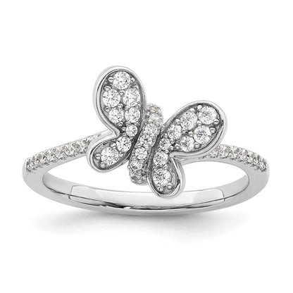 Sterling Silver Rhodium-plated CZ Butterfly Ring Size 8