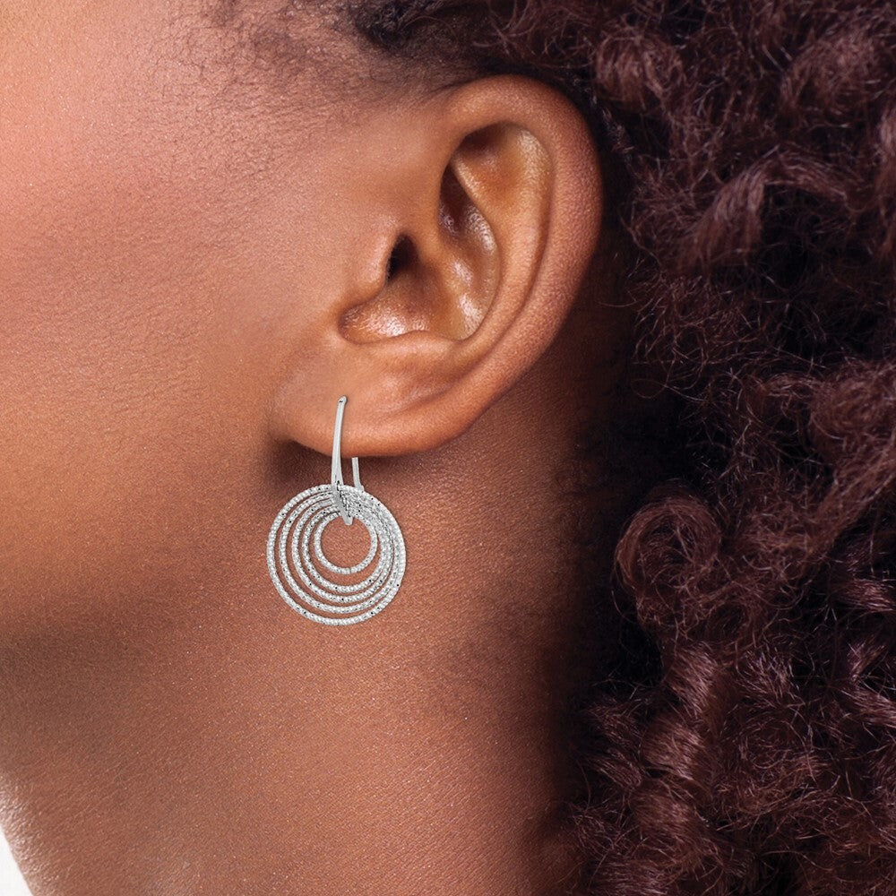 Sterling Silver Rhodium-plated Diamond-cut Circles Dangle Earrings