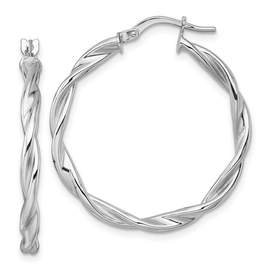 14k White Gold Polished Twist Hoop Earrings Gift for Women