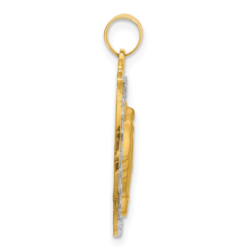 14k Yellow Gold with Rhodium Satin Polished Miraculous Medal Solid Oval Pendant