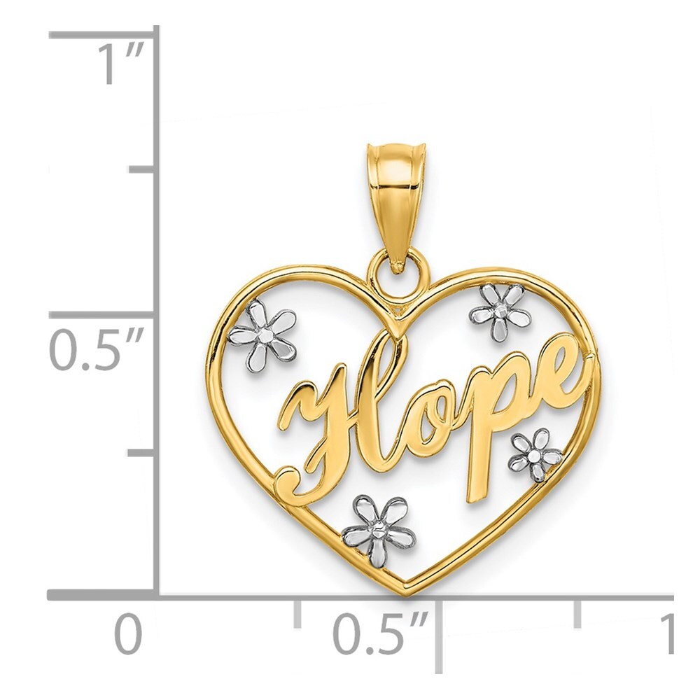 14k Yellow Gold Rhodium Hope In Heart Flowers Charm Pendant for Women