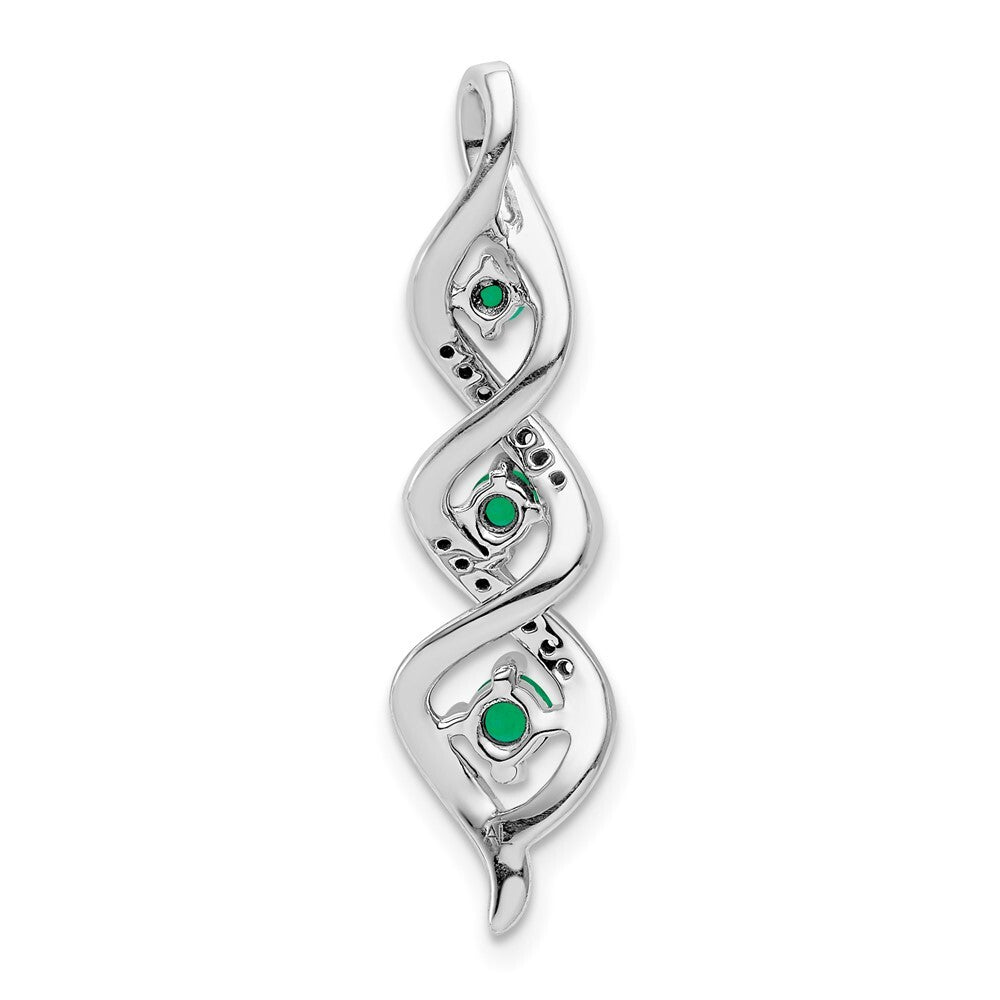 14k White Gold 3-stone Twisted Diamond and Emerald Chain Slide Pendant for Women