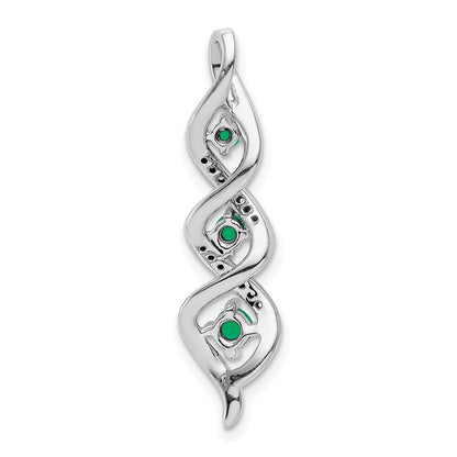 14k White Gold 3-stone Twisted Diamond and Emerald Chain Slide Pendant for Women