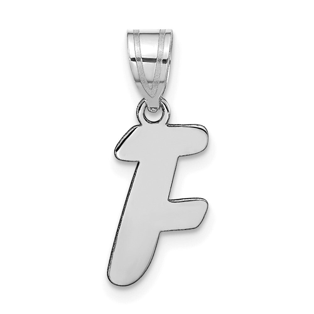 14k White Gold Polished Script Letter F Initial Pendant for Women