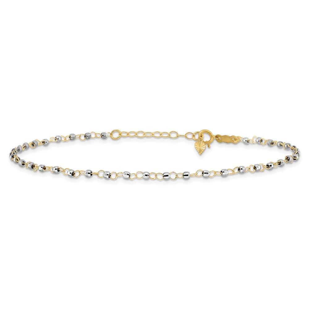 14K Two-tone Chain with Mirror Beads 10" Anklet
