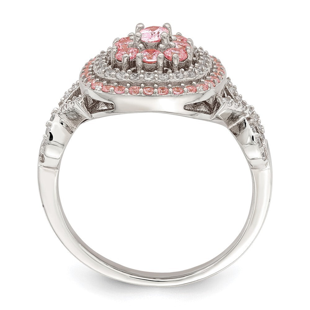 Sterling Silver Rose-plated Pink and White Cubic Zirconia Cushion Ring SZ 7 SZ 7