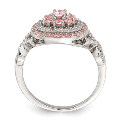 Sterling Silver Rose-plated Pink and White Cubic Zirconia Cushion Ring SZ 7 SZ 7